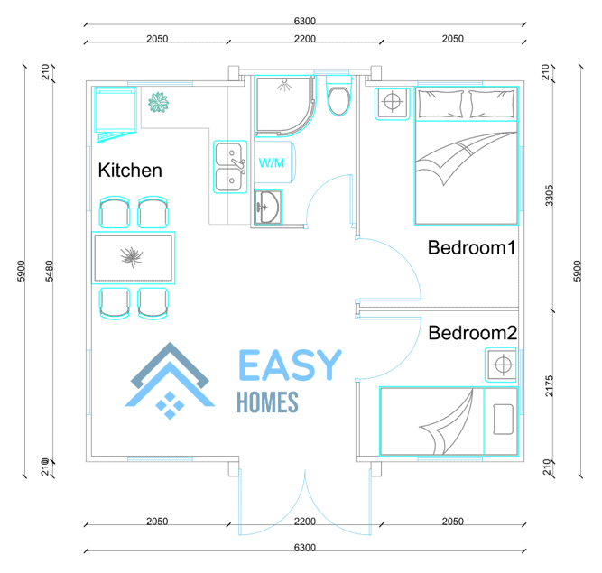 20ft 2 bedroom