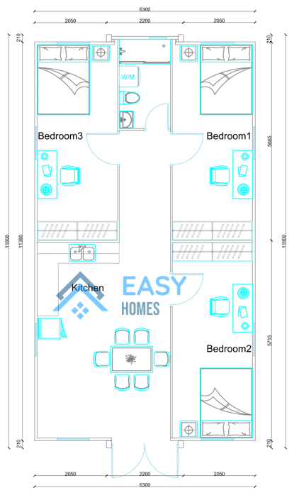 40ft 3 bedroom on both sides